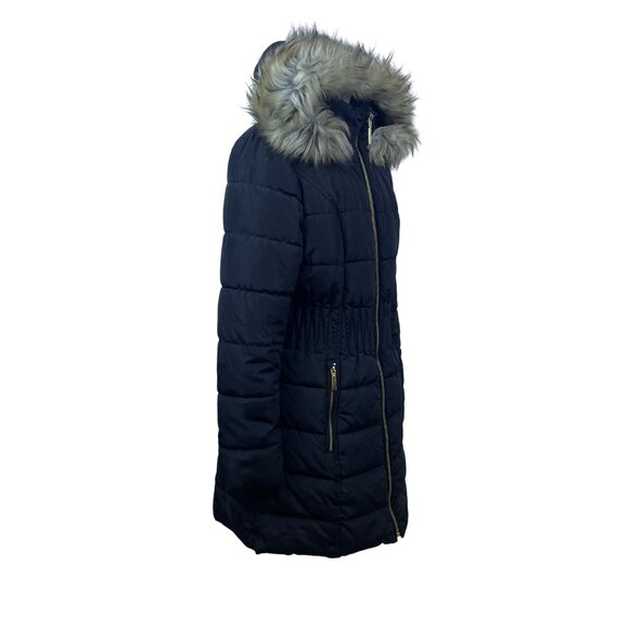 Laundry Womens Black Faux Fur Hooded Quilted Puffer Coat Size Small Winter - Picture 2 of 10